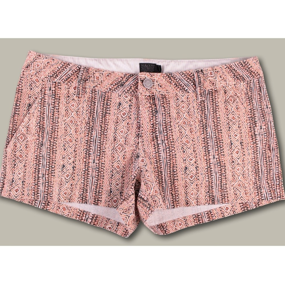 Volcom Boho Geometric Aztec Tribal Print Chino Shorts Size 5 Low Rise Stretch